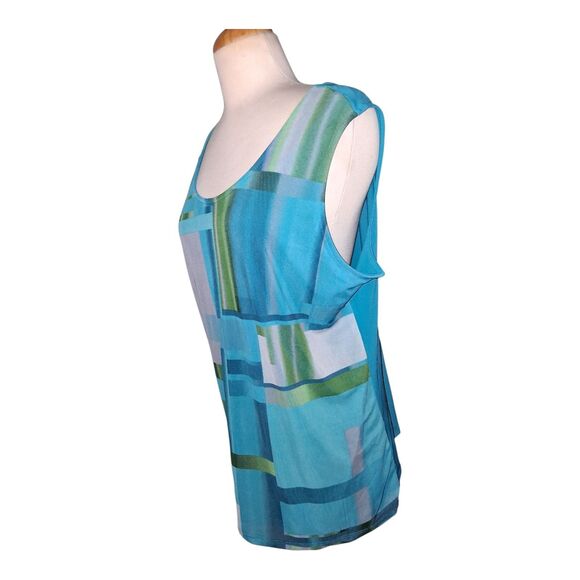 Susan Graver Blue Green Geometric Cardigan & Tank Twin Set Large Women’s Knit - Picture 4 of 12